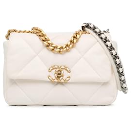 Chanel-Sac à bandoulière 19 en cuir d'agneau moyen blanc Chanel-Blanc