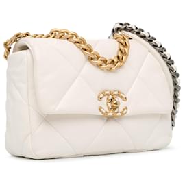 Chanel-White Chanel Medium Lambskin 19 Flap Satchel-White