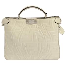 Fendi-White Fendi x Sarah Coleman Mini Zucca Embossed Vertigo Peekaboo ISeeU Satchel-White