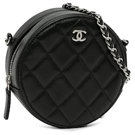 Chanel-Black Chanel CC Quilted Lambskin Round Clutch with Chain Crossbody Bag-Black