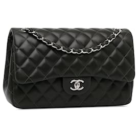 Chanel-Black Chanel Jumbo Classic Lambskin Double Flap Shoulder Bag-Black