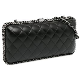 Chanel-Black Chanel Quilted Lambskin Chain Around Clutch Crossbody Bag-Black