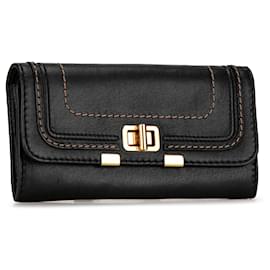 Chloé-Black Chloé Leather Marcie Lock Long Wallet-Black