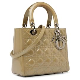 Dior-Beige Dior Medium Patent Cannage Lady Dior Satchel-Beige