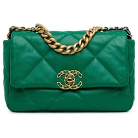 Chanel-Green Chanel Medium Lambskin 19 Flap Satchel-Green