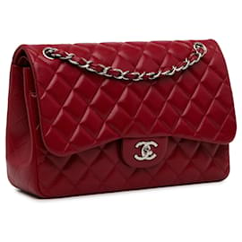 Chanel-Red Chanel Jumbo Classic Caviar Double Flap Shoulder Bag-Red