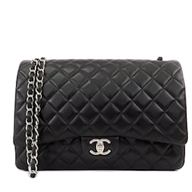 Chanel-Black Chanel Maxi Classic Lambskin Double Flap Shoulder Bag-Black