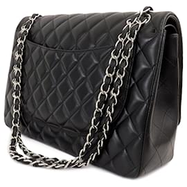 Chanel-Black Chanel Maxi Classic Lambskin Double Flap Shoulder Bag-Black