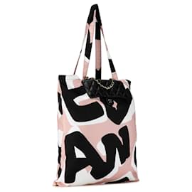 Chanel-Black Chanel Nylon Graffiti Foldable Shopping Tote in Caviar Flap-Black