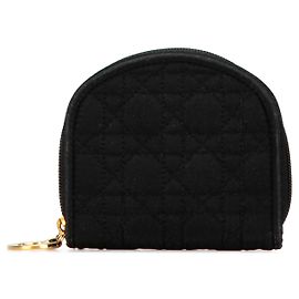 Monedero con cremallera de algodón Cannage negro de Dior Negro