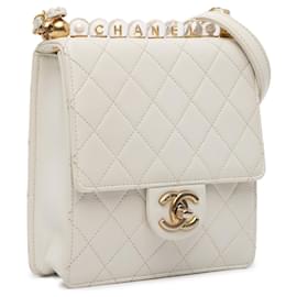 Chanel-White Chanel Small Lambskin Chic Pearls Flap Crossbody Bag-White