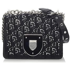 Dior-Black Dior Satin Diorama Club Flap Shoulder Bag-Black