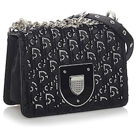 Dior-Black Dior Satin Diorama Club Flap Shoulder Bag-Black