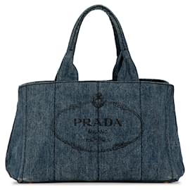 Prada-Blue Prada Denim Canapa Logo Satchel-Blue