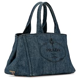 Prada-Blue Prada Denim Canapa Logo Satchel-Blue