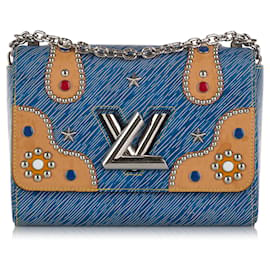Louis Vuitton-Blue Louis Vuitton Studded Epi Twist MM Crossbody Bag-Blue