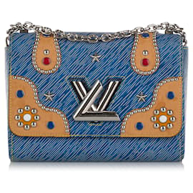 Louis Vuitton-Blaues Louis Vuitton Epi Twist MM Crossbody Bag mit Nieten-Blau