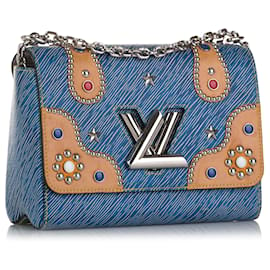 Louis Vuitton-Blue Louis Vuitton Studded Epi Twist MM Crossbody Bag-Blue