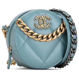 Chanel-Blue Chanel Lambskin 19 Round Clutch with Chain Satchel-Blue