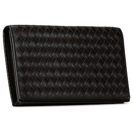 Bottega Veneta-Brown Bottega Veneta Intrecciato Leather Long Wallet-Brown