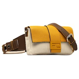 Fendi-Brown Fendi Zucca Canvas and Leather Convertible Baguette Satchel-Brown