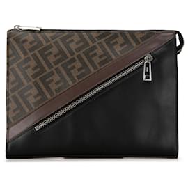 Fendi-Brown Fendi Zucca Diagonal Front Zip Clutch-Brown