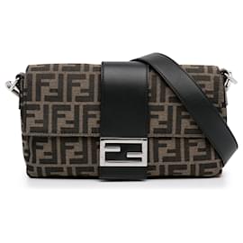 Fendi-Brown Fendi Zucca Canvas Convertible Baguette Crossbody-Brown