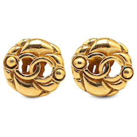 Chanel-Gold Chanel Gold Plated CC Clip on Earrings-Golden