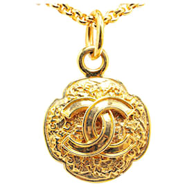 Chanel-Gold Chanel Gold Plated CC Round Pendant Necklace-Golden