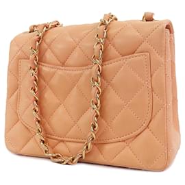 Chanel-Sac à bandoulière classique en cuir d'agneau rose Chanel Mini Square à rabat simple-Rose