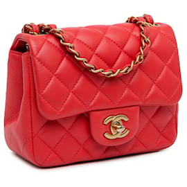 Chanel-Red Chanel Mini Square Classic Lambskin Single Flap Crossbody Bag-Red