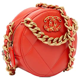 Chanel-Orange Chanel Lambskin 19 Round Clutch with Chain Satchel-Orange