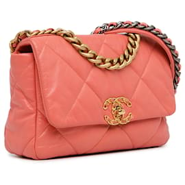 Chanel-Sac à bandoulière 19 en cuir d'agneau rose de Chanel-Rose