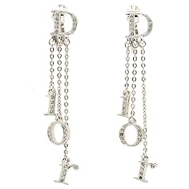 Dior-Silver Dior Silver Metal and Crystals Dangle Earrings-Silvery