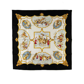 Hermès-White Hermès Les Chevaux des Moghols Silk Scarf Scarves-White