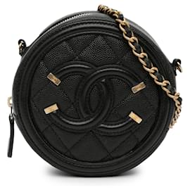 Chanel-Sac à bandoulière rond en caviar noir Chanel CC Filigree-Noir