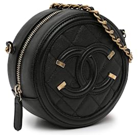 Chanel-Sac à bandoulière rond en caviar noir Chanel CC Filigree-Noir