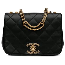 Chanel-Black Chanel Quilted Lambskin On and On Flap Shoulder Bag-Black