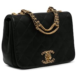 Chanel-Black Chanel Quilted Lambskin On and On Flap Shoulder Bag-Black