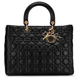 Dior-Black Dior Large Lambskin Cannage Lady Dior Satchel-Black