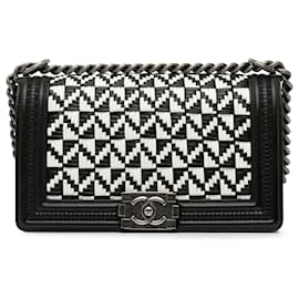 Chanel-Sac à bandoulière Boy Flap tissé moyen noir de Chanel-Noir