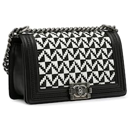 Chanel-Black Chanel Medium Woven Boy Flap Shoulder Bag-Black