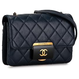 Chanel-Blue Chanel Mini Lambskin Beauty Lock Flap Shoulder Bag-Blue