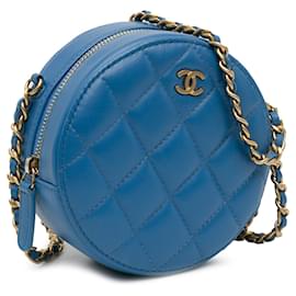 Chanel-Blue Chanel Quilted Lambskin Round Clutch with Chain Crossbody Bag-Blue