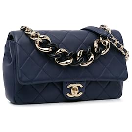 Chanel-Blue Chanel Small Lambskin Elegant Chain Single Flap Satchel-Blue