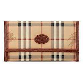 Burberry-Brown Burberry Haymarket Check Trifold Wallet-Brown