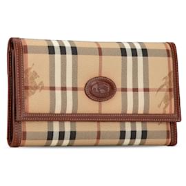 Burberry-Brown Burberry Haymarket Check Trifold Wallet-Brown
