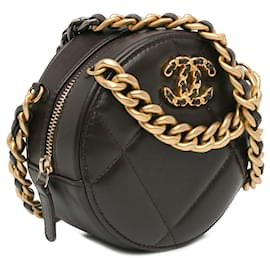 Chanel-Brown Chanel Lambskin 19 Round Clutch with Chain Satchel-Brown