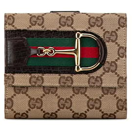 Gucci-Brown Gucci GG Canvas Web Hasler Small Wallet-Brown