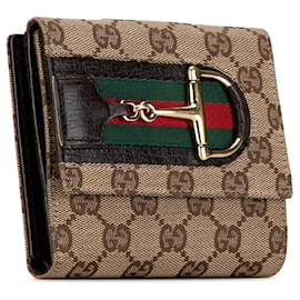 Gucci-Brown Gucci GG Canvas Web Hasler Small Wallet-Brown